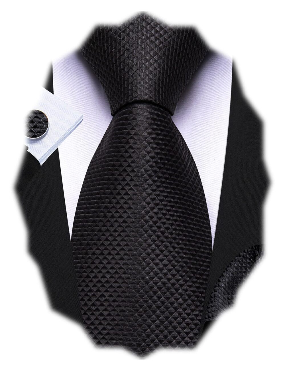 1656 Designer Classic Ties Set Formal Pocket Square Cufflink Check Plaid